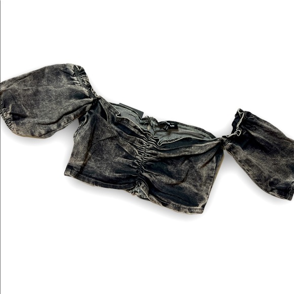 High quality Denim Ruched Short sleeved Bandeau Top - Picture 14 of 15